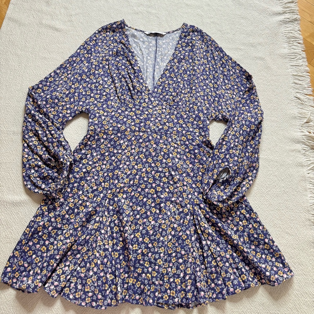 ZARA Bitsy Floral Purple Flare Mini Dress M - Picture 3 of 7